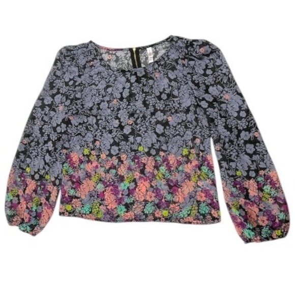 Xhilaration Floral Print Sheer Long Sleeve Blouse Size Medium - Picture 1 of 13